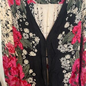 Free People Floral Black and Pink Tunic open front with hooks